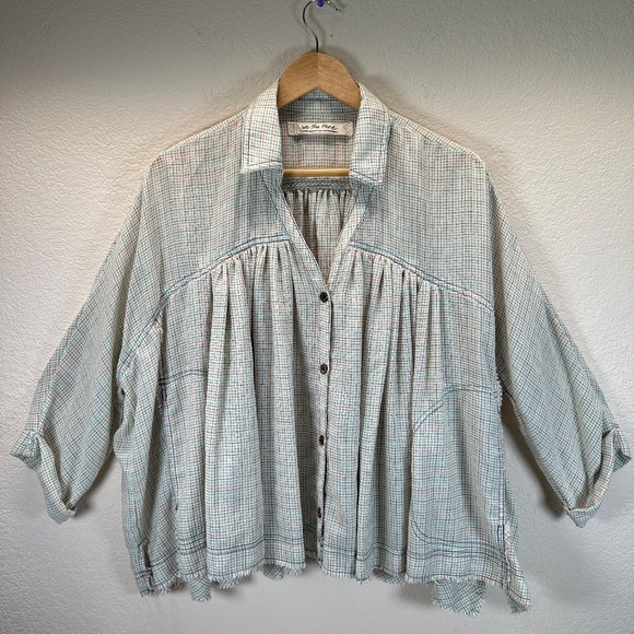 Free People We the Free Rainbow Picnic Button Down Shirt Babydoll Womens Large - Picture 2 of 16